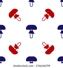 Blue and red Mushroom icon isolated seamless pattern on white background. Vector