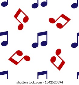 Blue and red Music note, tone icon isolated seamless pattern on white background.  Vector Illustration