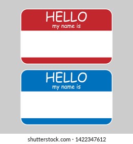 Blue and red name tag blank sticker "HELLO my name is"