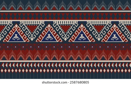 Blue and red ,  Navajo tribal vector , Geometric Ethnic seamless Aztec, Tribal , pattern  Design for Curtain, Carpet, Wallpaper,  Wrapping, Batik, skirt or Clothes , decorative illustration