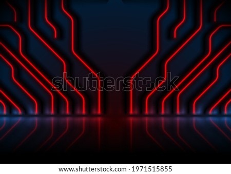 Blue and red neon circuit board technology background. Futuristic glowing vector design