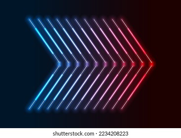 Blue red neon laser arrows technology background. Futuristic glowing graphic vector design