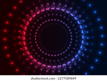 Blue red neon laser dotted circles technology background. Vector futuristic design