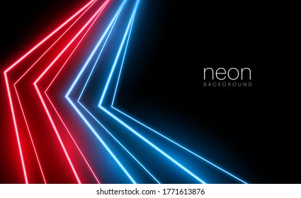 Blue and red neon led lights line style background. 3d rendering image. vector illustration.