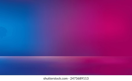 Blue and red neon light background scene, Studio empty display products. Gradient wallpaper and floor.