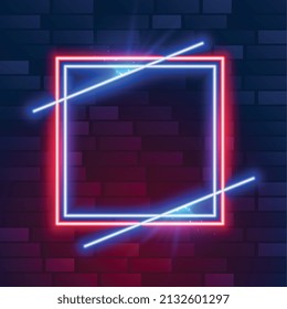 blue and red neon square frame with text space