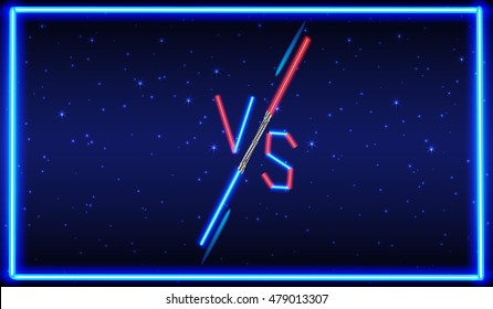 Blue and red Neon Versus Logo. VS Vector Letters Illustration. Competition Icon. Fight Symbol.