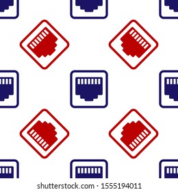 Blue and red Network port - cable socket icon isolated seamless pattern on white background. LAN, ethernet port sign. Local area connector icon.  Vector Illustration