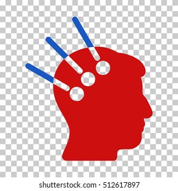 Blue And Red Neural Interface interface toolbar icon. Vector pictograph style is a flat bicolor symbol on chess transparent background.