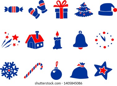 blue red new year icons vector