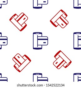 Blue and red NFC Payment icon isolated seamless pattern on white background. Mobile payment. NFC smartphone concept. Transfer icon.  Vector Illustration