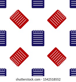Blue and red Notebook icon isolated seamless pattern on white background. Spiral notepad icon. Writing pad. Diary for business. Notebook cover design.  Vector Illustration