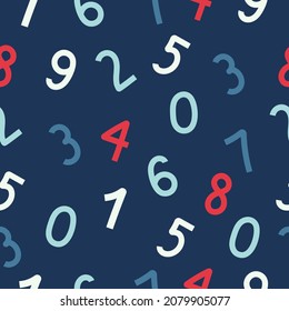 Blue and red number seamless pattern, mathematics background for school, vector illustration