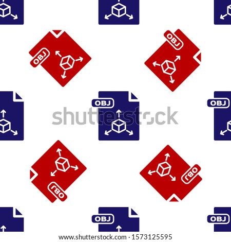 Blue and red OBJ file document. Download obj button icon isolated seamless pattern on white background. OBJ file symbol.  Vector Illustration