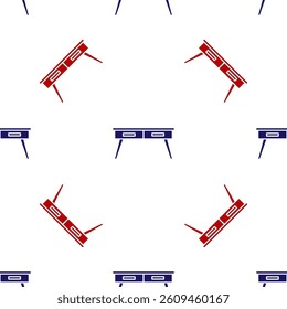 Blue and red Office desk icon isolated seamless pattern on white background.  Vector