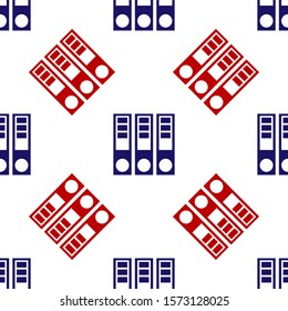 Blue and red Office folders with papers and documents icon isolated seamless pattern on white background. Office binders. Archives folder sign.  Vector Illustration