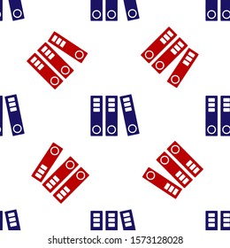 Blue and red Office folders with papers and documents icon isolated seamless pattern on white background. Office binders. Archives folder sign.  Vector Illustration