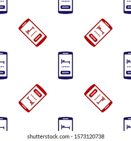 Blue and red Online hotel booking icon isolated seamless pattern on white background. Online booking design concept for mobile phone.  Vector Illustration
