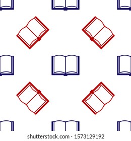 Blue and red Open book icon isolated seamless pattern on white background.  Vector Illustration