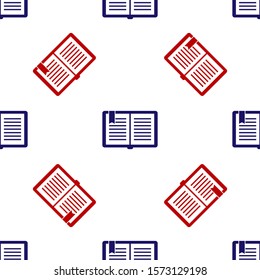 Blue and red Open book icon isolated seamless pattern on white background.  Vector Illustration