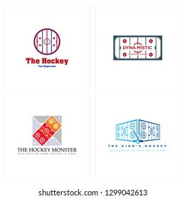 Blue red orange line art circle ribbon golf sticks rectangle badge combination mark logo design suitable for play card hockey