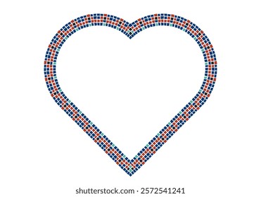 Blue, red and orange mosaic frame stroke heart