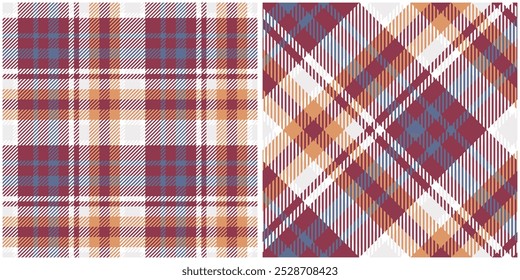 Blaues rotes orangefarbenes Tartan Muster nahtlos. Sweet Checker Muster für Hemddruck, Kleidung, Kleider, Tischdecken, Decken, Bettwäsche, Papier, Steppdecke, Stoff und andere Textilprodukte.