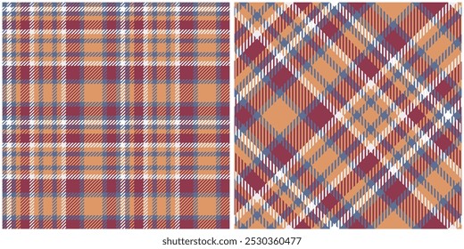 Azul Vermelho Laranja Tartan Padrão Sem Costura. Padrão de xadrez doce para impressão de camisas, roupas, vestidos, toalhas de mesa, cobertores, cama, papel, colcha, tecido e outros produtos têxteis.