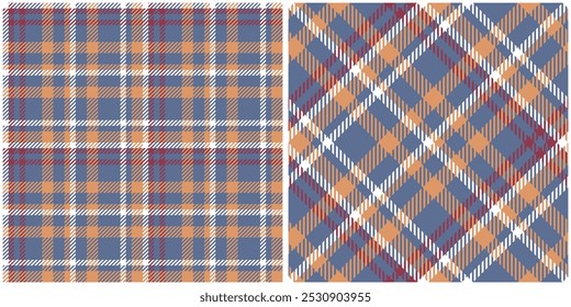 Azul Vermelho Laranja Tartan Padrão Sem Costura. Padrão de xadrez doce para impressão de camisas, roupas, vestidos, toalhas de mesa, cobertores, cama, papel, colcha, tecido e outros produtos têxteis.