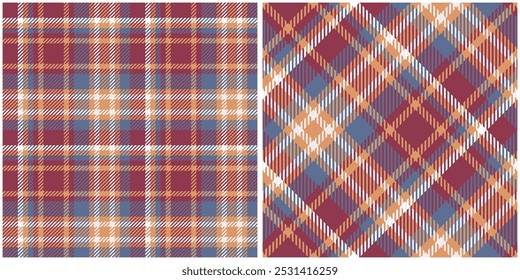 Blue Red Orange Tartan Pattern Seamless. Sweet Checker Pattern for Shirt Printing,clothes, Dresses, Tablecloths, Blankets, Bedding, Paper,quilt,fabric and Other Textile Products.
