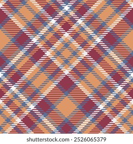 Azul Vermelho Laranja Branco Tartan Padrão Sem Costura. Padrão de xadrez doce para impressão de camisas, roupas, vestidos, toalhas de mesa, cobertores, cama, papel, colcha, tecido e outros produtos têxteis.