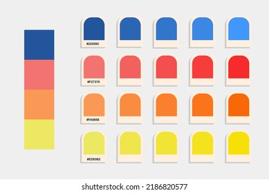 Blue red orange yellow color palette vector, sunset colors catalog, design and edit idea, colour matching, rgb pantone colors, harmonious colours palette sample, eps designed asset