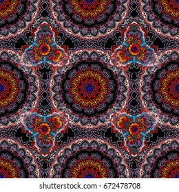 Blue and red ornament. Seamless background. Wallpaper baroque, damask. Floral seamless pattern.