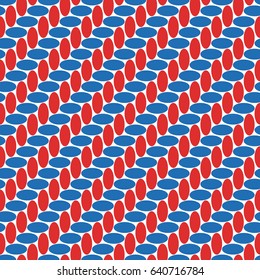 Blue and red ovals texture. Rounded figures background. Dots motif. Seamless surface pattern design with circular embroidery ornament. Digital paper with spheres for textile print, web designing.