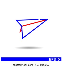 blue and red paper airplane outline icon.vector illustration