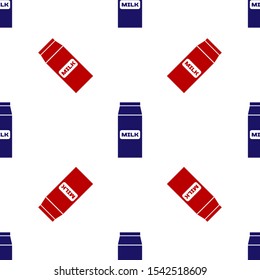 Blue and red Paper package for milk icon isolated seamless pattern on white background. Milk packet sign.  Vector Illustration