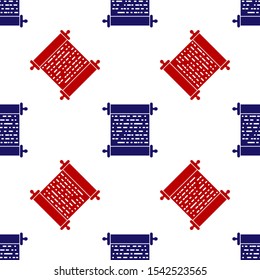 Blue and red Paper scroll icon isolated seamless pattern on white background. Canvas scroll sign.  Vector Illustration