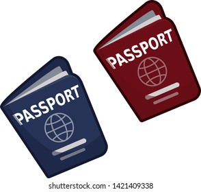 Blue and red passport cartoon vector isolated icon
