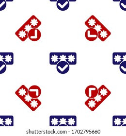 Blue and red Password protection and safety access icon isolated seamless pattern on white background. Security, safety, protection, privacy concept. Vector Illustration