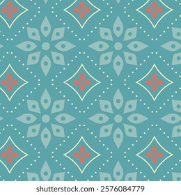a blue and red pattern with dots and stars