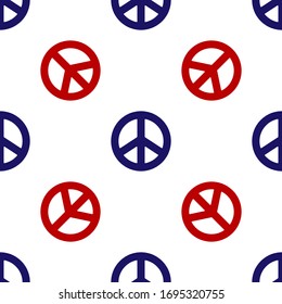 Blue and red Peace icon isolated seamless pattern on white background. Hippie symbol of peace. Vector Illustration