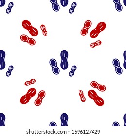 Blue and red Peanut icon isolated seamless pattern on white background.  Vector Illustration