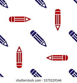 Blue and red Pencil icon isolated seamless pattern on white background. Education sign. Drawing and educational tools. School office symbol.  Vector Illustration