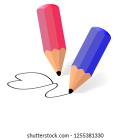 Blue and red pencil. Vector illustration