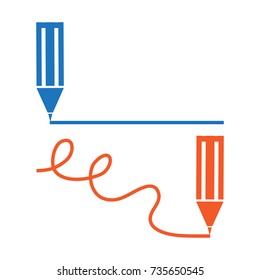 Blue And Red Pen/pencil Or Marker Minimal Icon. Pencils Draws Straight And Curves Lines. Vector Illustration