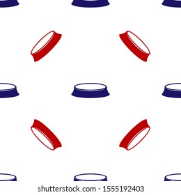 Blue and red Pet food bowl for cat or dog icon isolated seamless pattern on white background.  Vector Illustration