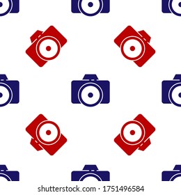 Blue and red Photo camera icon isolated seamless pattern on white background. Foto camera icon. Vector Illustration