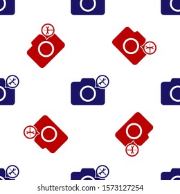 Blue and red Photo camera with screwdriver and wrench icon isolated seamless pattern on white background. Adjusting, service, setting, maintenance, repair, fixing.  Vector Illustration