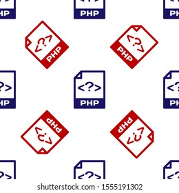 Blue and red PHP file document. Download php button icon isolated seamless pattern on white background. PHP file symbol.  Vector Illustration