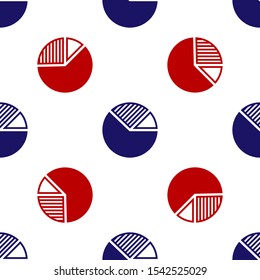 Blue and red Pie chart infographic icon isolated seamless pattern on white background. Diagram chart sign.  Vector Illustration